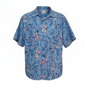 Caribbean -NWOT Blue Button Down Shirt W/ Toucans & Tropical Flowers  Pocket XXL
